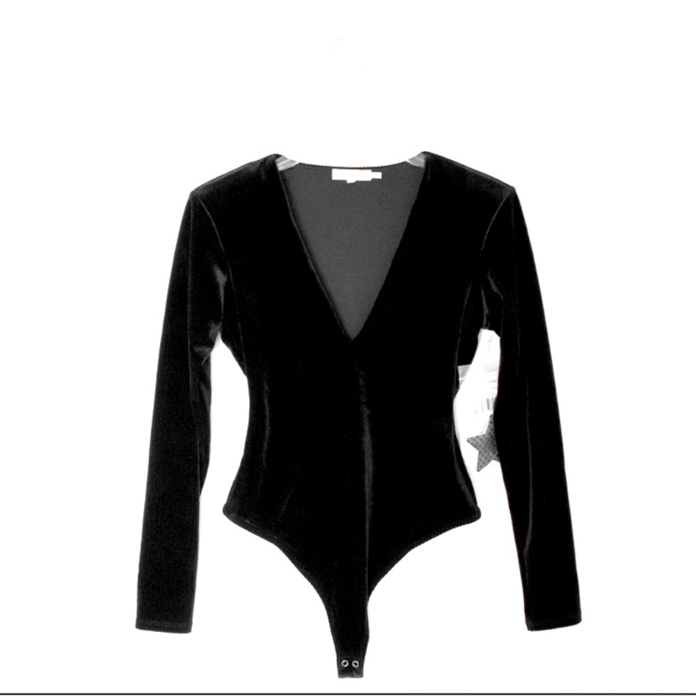 Good American Black Velvet Plunge Bodysuit Size 2 Medium copy